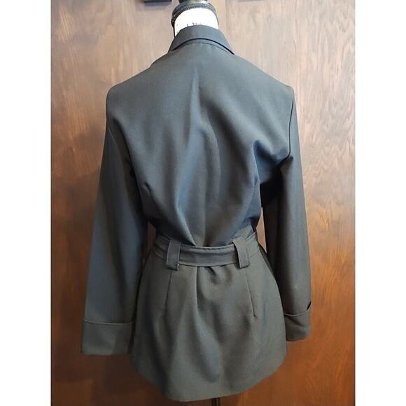 Wrapper Sz Medium Black Blazer Jacket Lightweight Double-Breasted Belted Y2K 90s - Picture 2 of 3